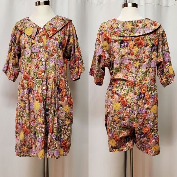 Vintage 90s y2k Just Class Floral Shorts Romper Cotton Sumer Vibe Woman's Md - Picture 6 of 6